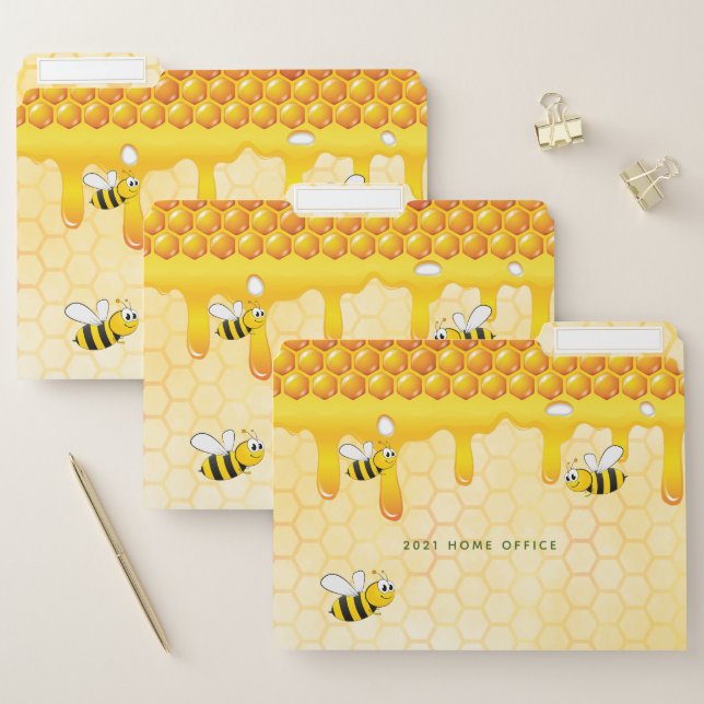 Happy bumble bees yellow honeycomb home office file folder (Set)