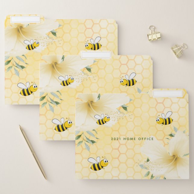 Happy bumble bees yellow honeycomb home office file folder (Set)