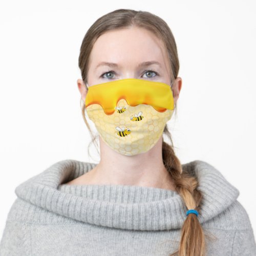 Happy bumble bees yellow honeycomb honey drips adult cloth face mask