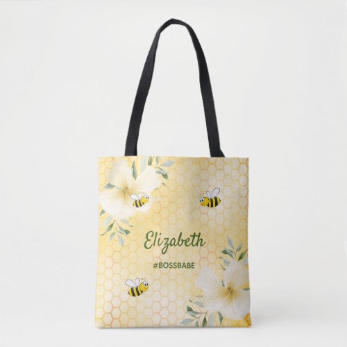 Happy bumble bees yellow honeycomb humor bossbabe tote bag