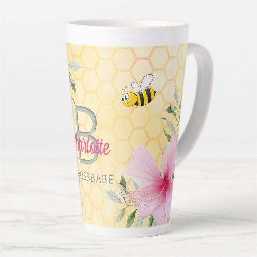 Happy bumble bees yellow honeycomb pink bossbabe latte mug
