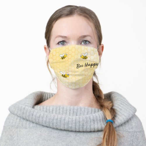 Happy bumble bees yellow honeycomb summer adult cloth face mask