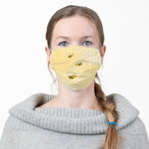 Happy bumble bees yellow honeycomb summer adult cloth face mask