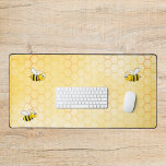 Happy bumble bees yellow honeycomb summer desk mat<br><div class="desc">Yellow,  white background with a honeycomb pattern. Decorated with happy,  smiling bumble bees.</div>