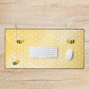 Happy bumble bees yellow honeycomb summer desk mat
