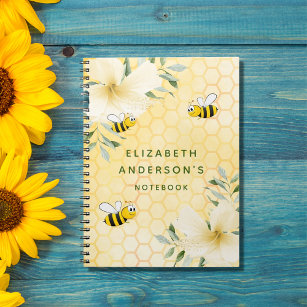 Happy bumble bees yellow honeycomb summer personal notebook