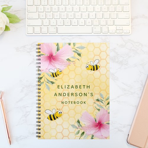 Happy bumble bees yellow honeycomb summer personal notebook