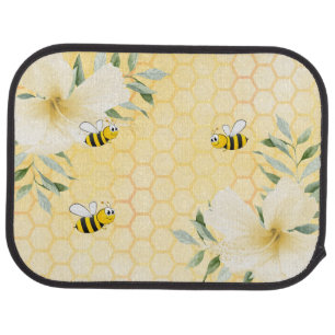 Happy bumble bees yellow honeycomb summer travel car floor mat