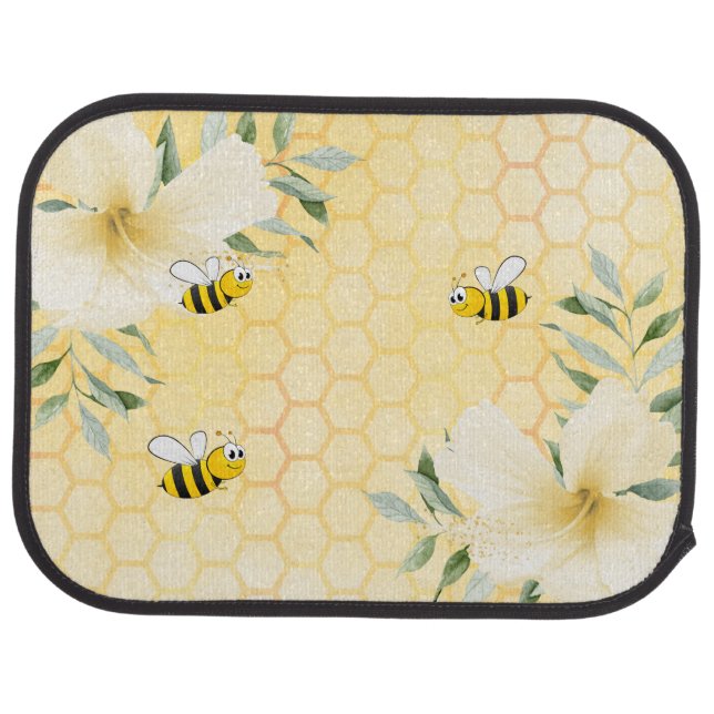 Happy bumble bees yellow honeycomb summer travel car floor mat (Rear)