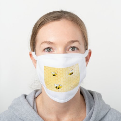 Happy bumble bees yellow honeycomb summer white cotton face mask