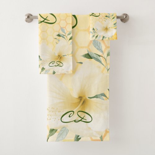 Happy bumble bees yellow sweet honeycomb monogram bath towel set