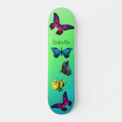 Happy Bumblebee with Beautiful Butterflies Skateboard
