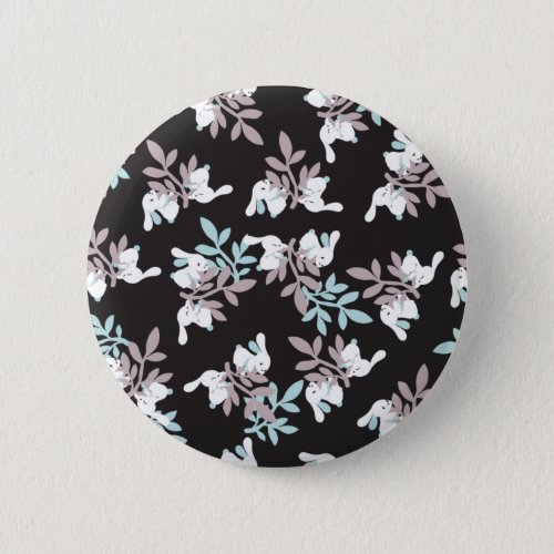 Happy Bunnies and Floral Graden Pattern Button