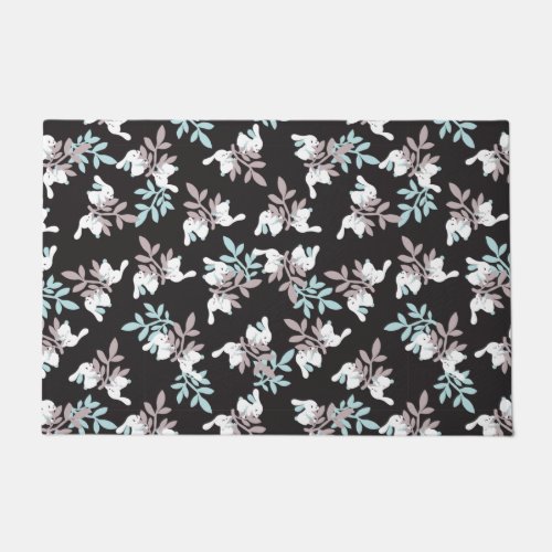 Happy Bunnies and Floral Graden Pattern Doormat