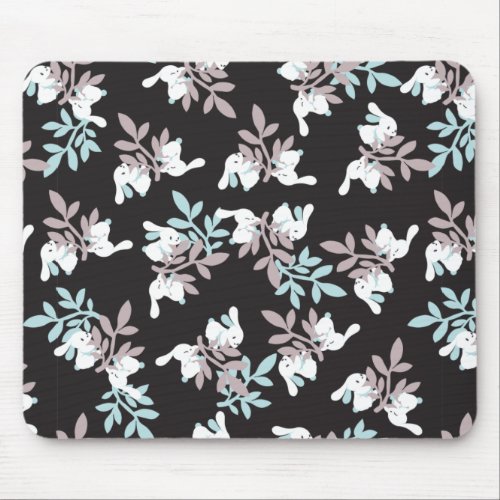 Happy Bunnies and Floral Graden Pattern Mouse Pad