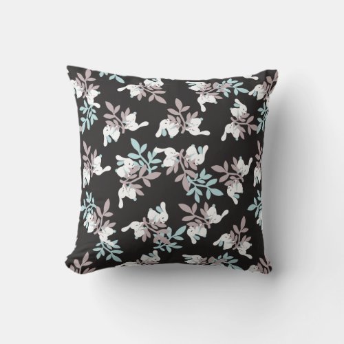 Happy Bunnies and Floral Graden Pattern Throw Pillow