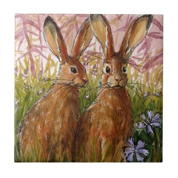 Happy Bunnies Design By Schukina A072 Tile by AnimalsBeauty at Zazzle
