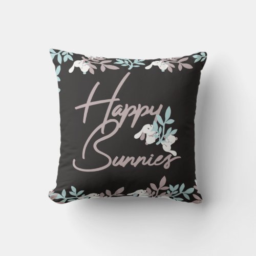 Happy Bunnies Throw Pillow