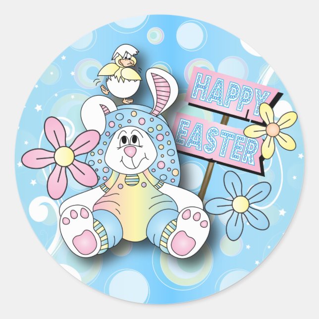 Happy Bunny Easter Classic Round Sticker (Front)