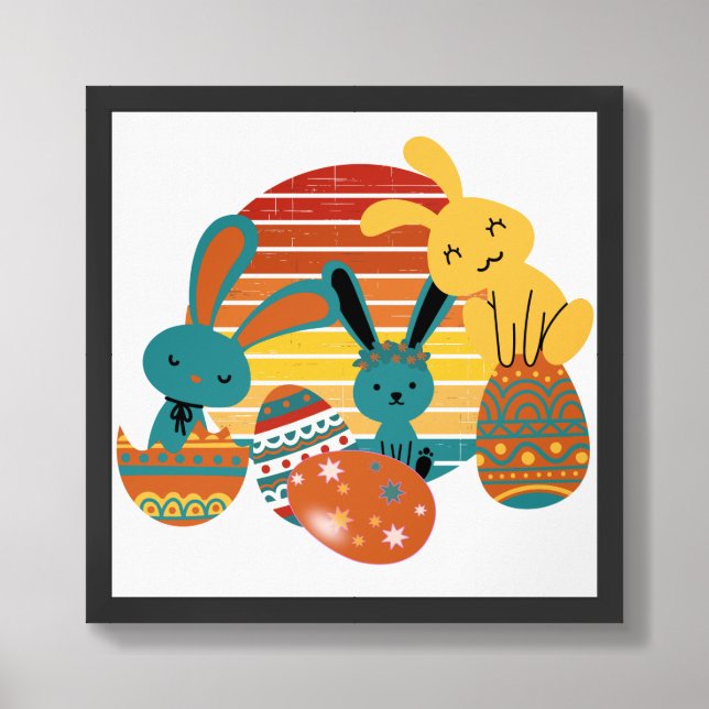 Happy Bunny, Easter Egg, Cute Framed Art (Framed Front)