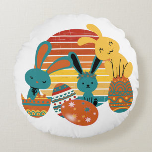 Happy Bunny, Easter Egg, Cute Round Pillow