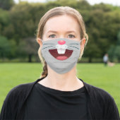 happy bunny face cute and fun cartoon rabbit adult cloth face mask (Outside)