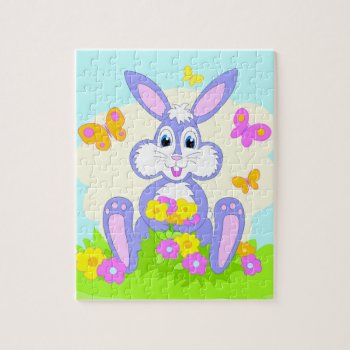 Happy Bunny Flowers Butterflies Jigsaw Puzzle by HappyWishingWell at Zazzle