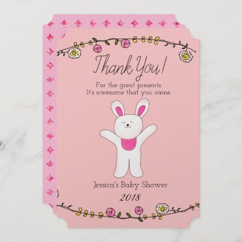 Happy Bunny Pink Glitter Sparkle Thank You Card