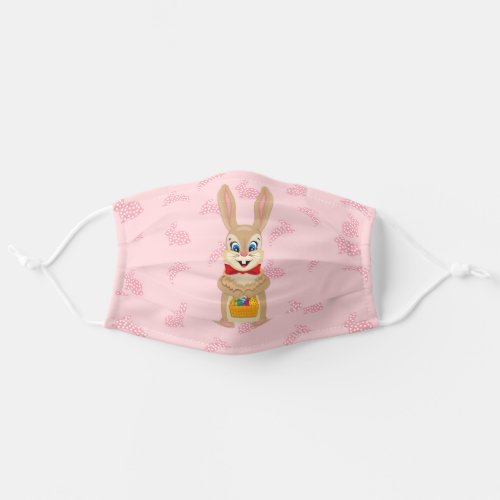 Happy Bunny with Basket of Colorful Easter eggs Adult Cloth Face Mask