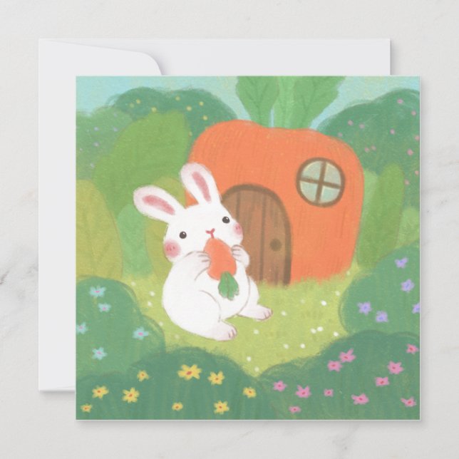 Happy Bunny with Carrot in Forest Invitation (Front)