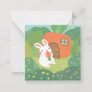 Happy Bunny with Carrot in Forest Note Card