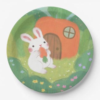 Happy Bunny with Carrot in Forest Paper Plates