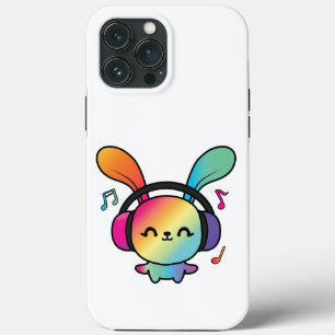 Happy Bunny with headphones listening to music. iPhone 13 Pro Max Case