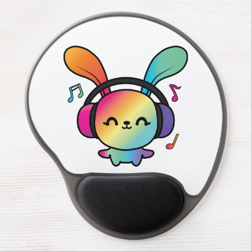 Happy Bunny with headphones listening to music  Gel Mouse Pad