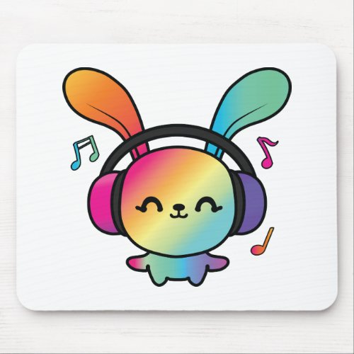 Happy Bunny with headphones listening to music  Mouse Pad