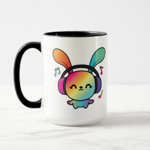 Happy Bunny with headphones listening to music. Mug
