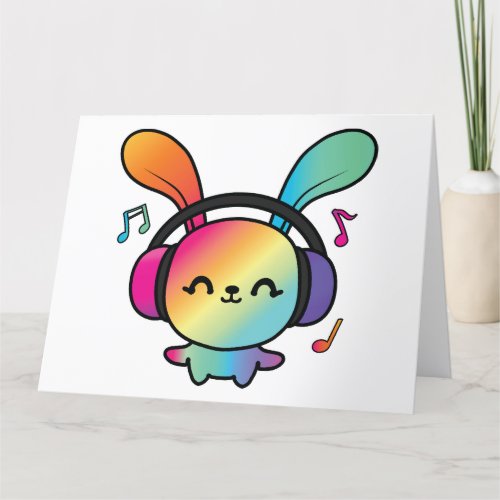 Happy Bunny with headphones listening to music  Thank You Card