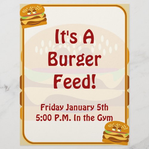 Happy Burger Cute Fast Food Fun Cartoon Art Flyer