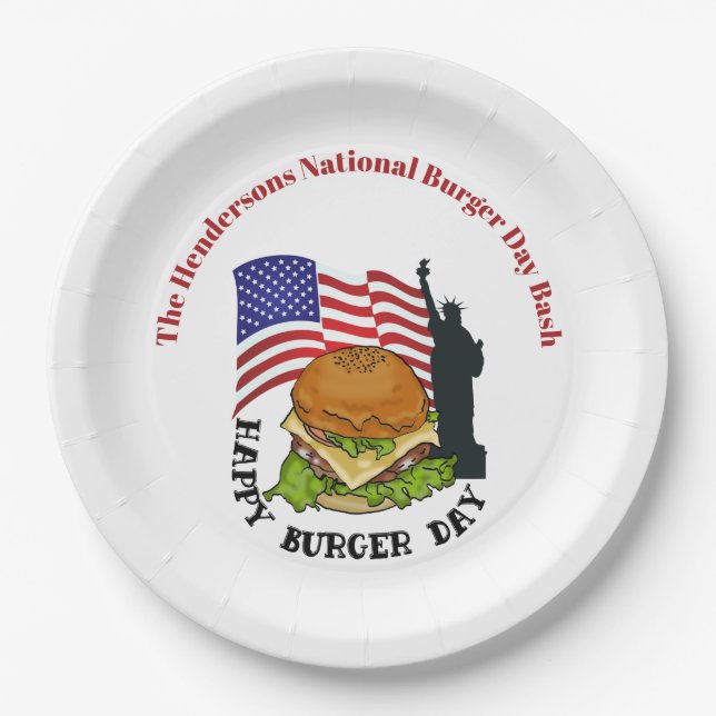 Happy burger day personalized paper plates (Front)