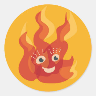 Happy Burning Fire Flame Character Classic Round Sticker