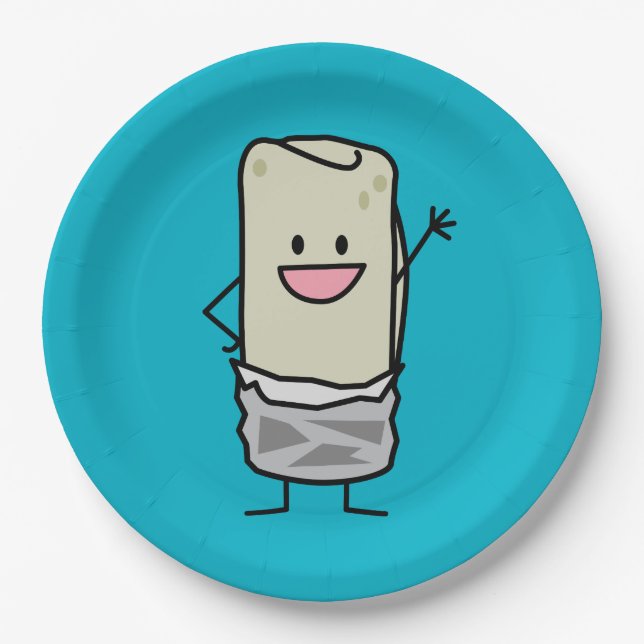 Happy Burrito Waiving Hello Paper Plates (Front)