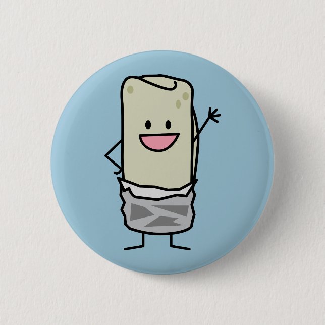 Happy Burrito Waving Hello Pinback Button (Front)