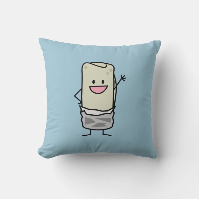 Happy Burrito Waving Hello Throw Pillow (Front)
