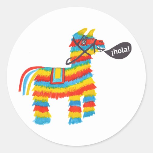 Happy burro piata says hola classic round sticker