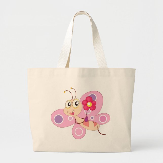 HAPPY BUTTERFLY GIRL LARGE TOTE BAG (Front)