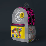 HAPPY buttoned backpack<br><div class="desc">It just makes sense to preload a backpack with HAPPY buttons. Since they are printed on, they can't accidentally pop off or get snagged - so they can't get lost.</div>