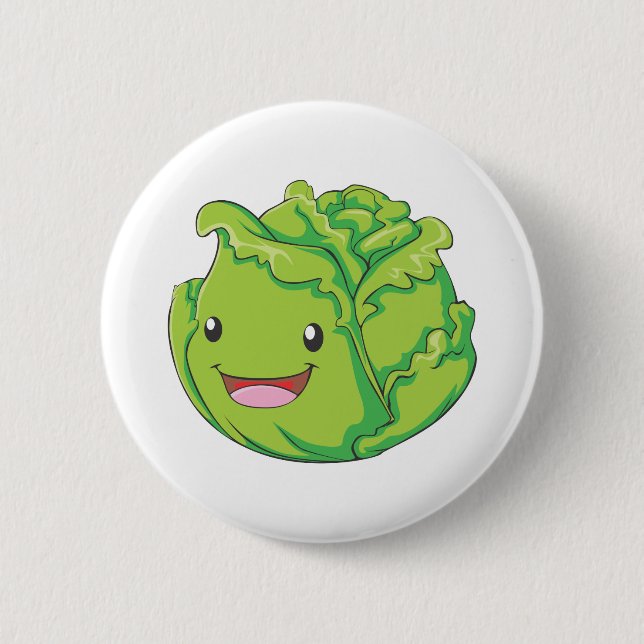 Happy Cabbage Vegetable Smiling Button (Front)