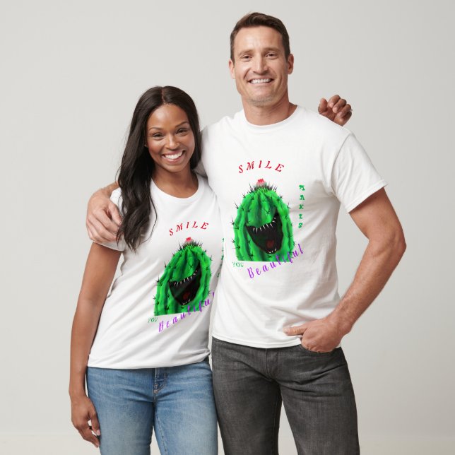 Happy Cactus T-Sirt - Smile T-Shirt (Unisex)