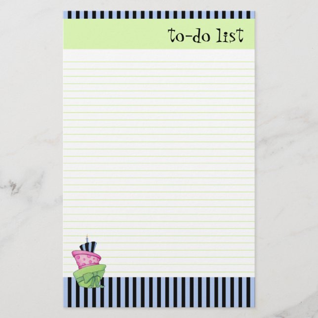 Happy Cake lined To-Do List Stationery (Front)