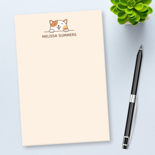 Happy Calico Cat Peeking above Custom Name Post_it Notes